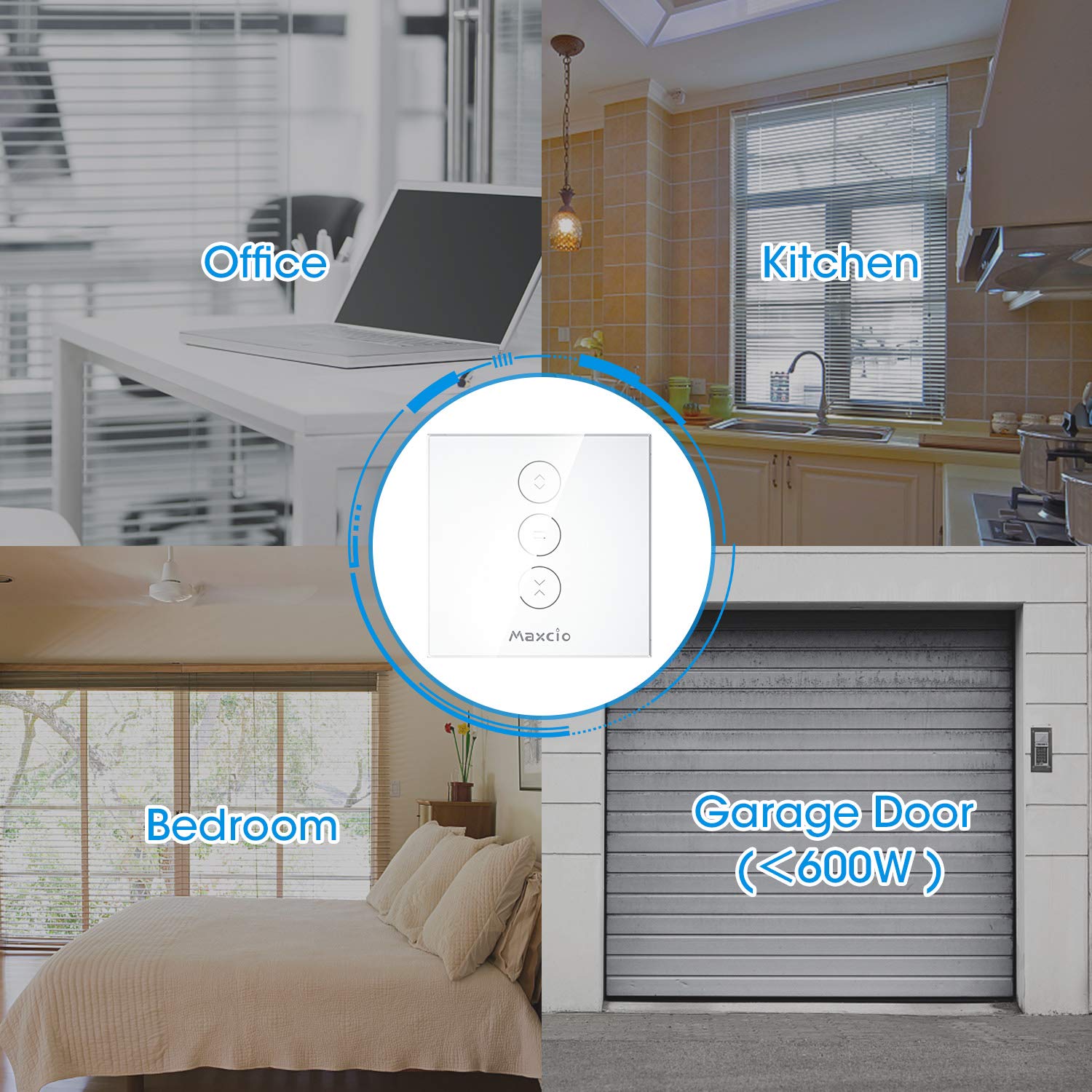 Maxcio Interrupteur Connecté WiFi Pour Volet Roulant Compatible Alexa | Interrupteur Intelligent Pour Rideau Compatible Google Home, Commande Vocale, Control À Distance & Minuterie