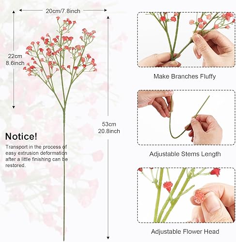 Miniatura 48 de N&T NIETING Babys Breath - Flores artificiales blancas, 10 ramos de gypsophila falsas de tacto real, arreglo de aliento de bebés para bodas