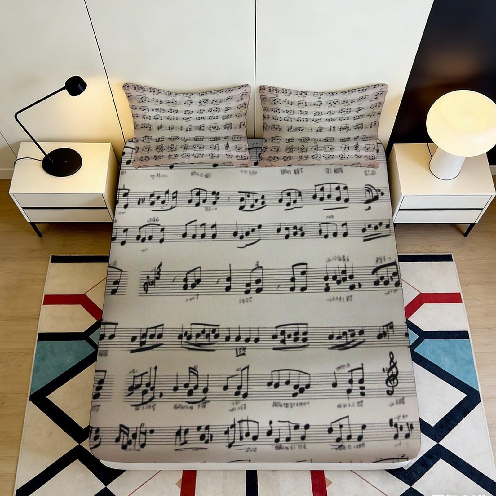 3D Printed Music Note Fitted Sheet Microfiber Soft Bedroom Decor Bed Sheet for Home Guest Room Dorm Mattress Cover 90x200x25cm