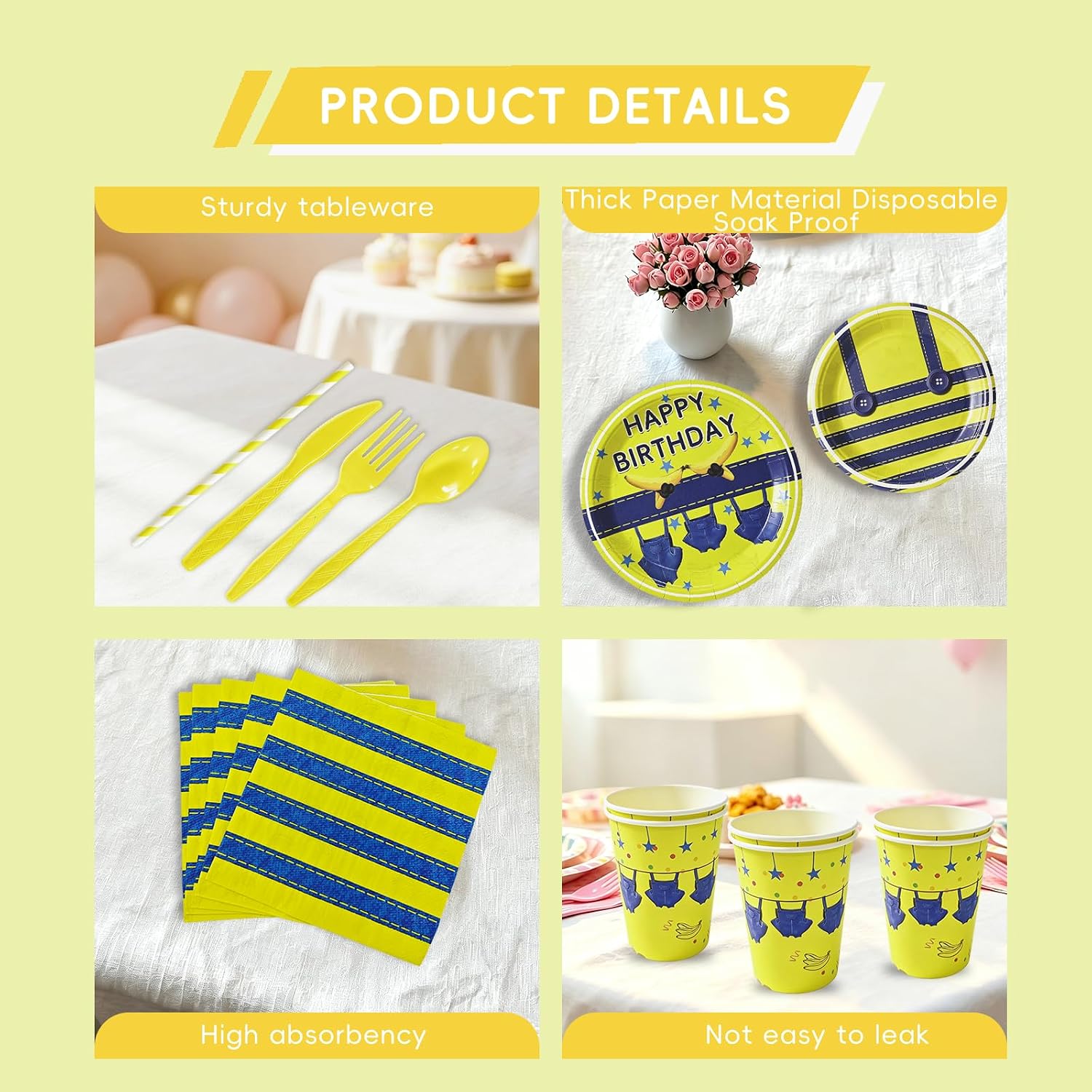 Yellow Cartoon Mini Birthday Supplies, Blue Jeans Party Tableware image 5