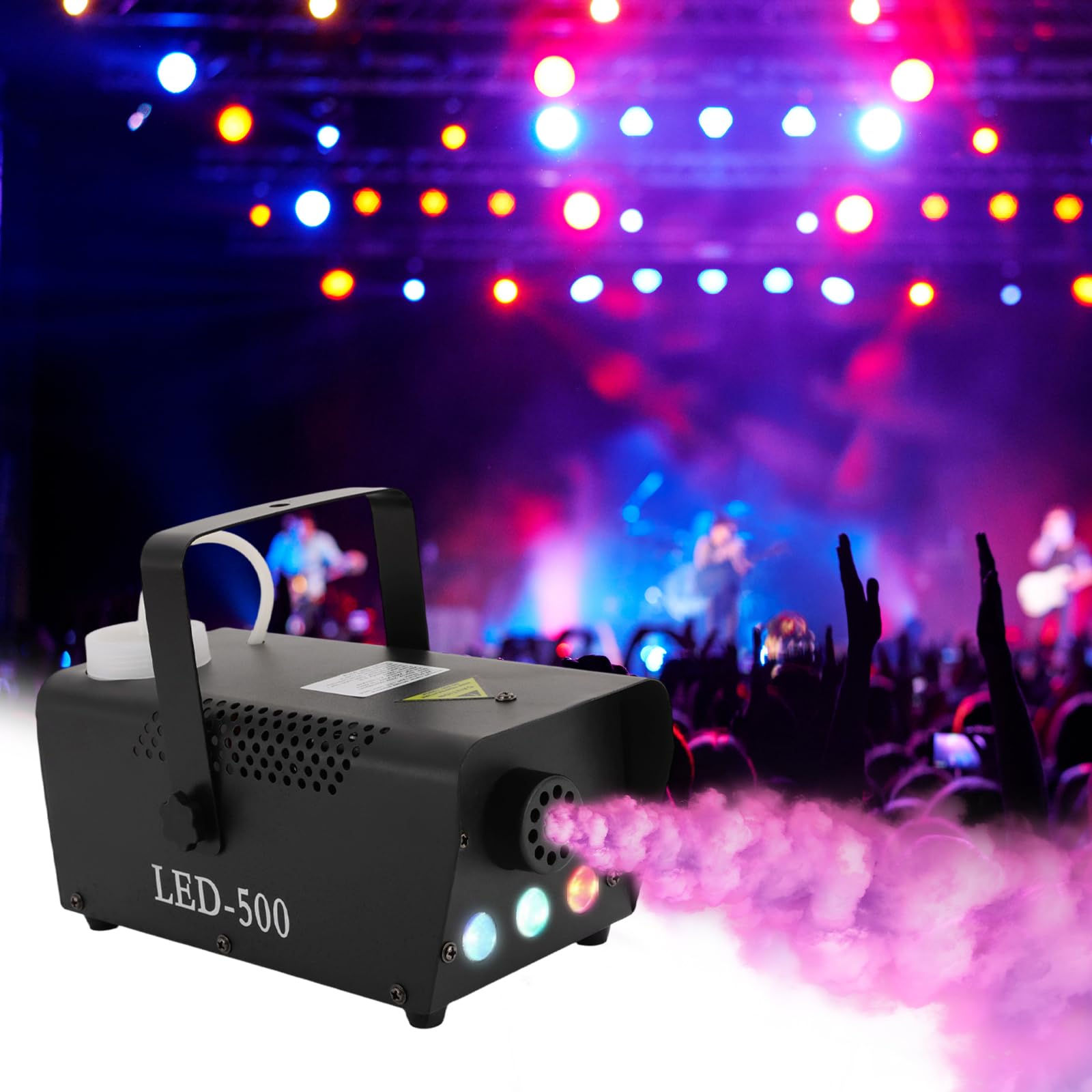 Macchina per nebbia da 500 W con effetto luce LED, Mini Smoke Machine con luce RGB 3 in 1, telecomando e controllo cavo, serbatoio da 0,3 l, tempo di riscaldamento rapido, palcoscenico, feste, DJ