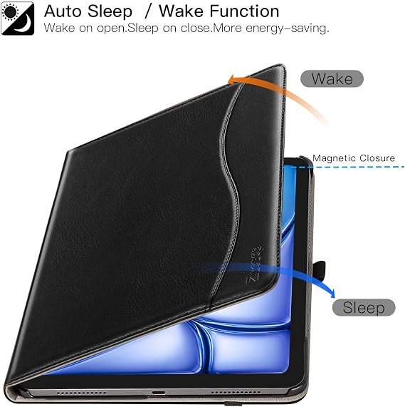 ZtotopCases for iPad Air 13 Inch M4/M3/M2 (2026/2025/2024), Premium Leather Folio Cover, Supports iPad Pencil Charging, Auto Sleep/Wake, Multiple 4 Angles Black