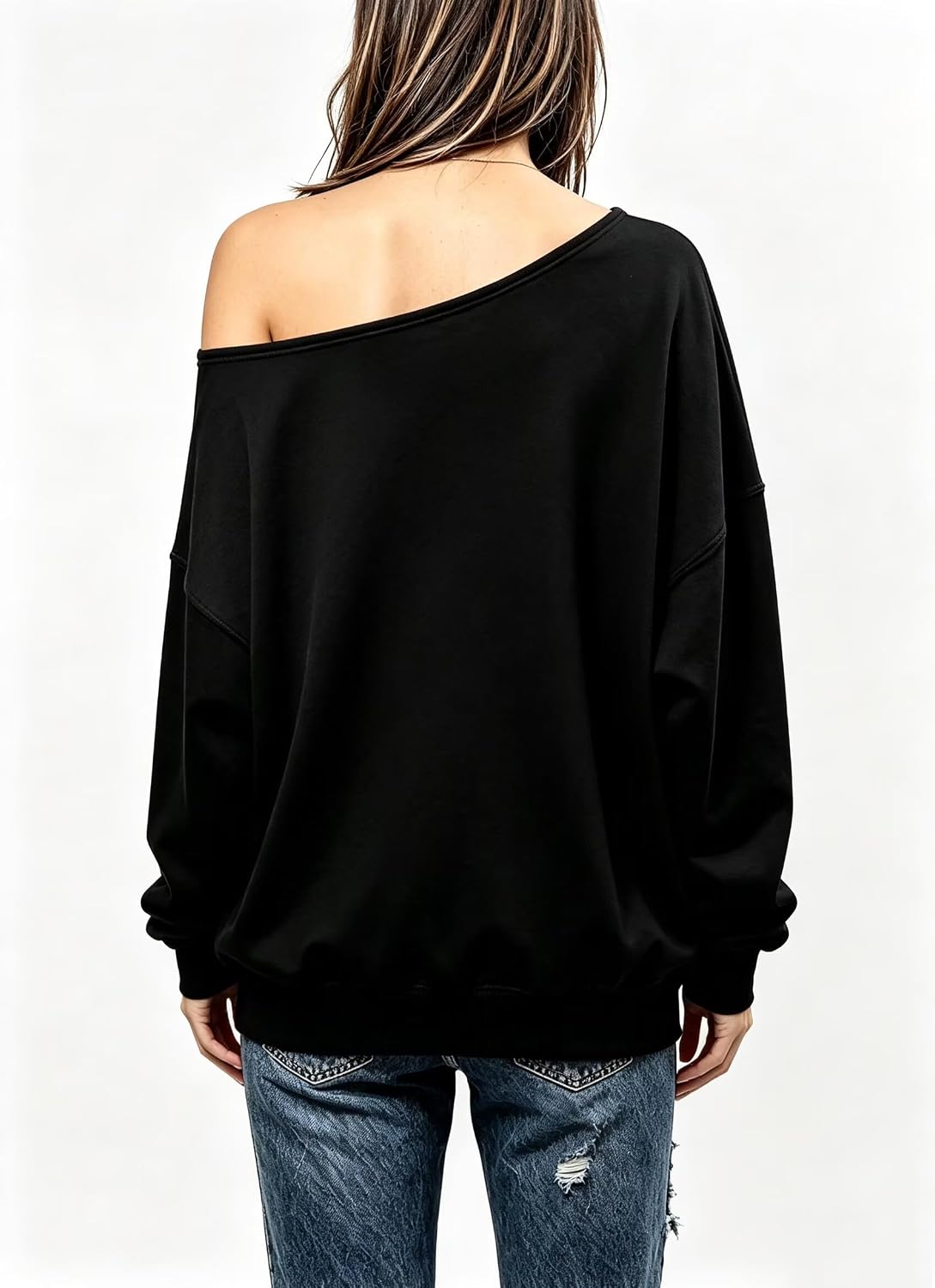 Roshop Halloween Sweatshirt Women's Baggy Off Shoulder Long Sleeve Top