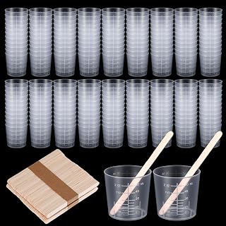 200 Pack 2oz/60ml Plastic Mixing Cups Disposable Measuring Cups, Epoxy Bulk Clear Beaker with Graduated and Mixing Sticks for Resin, Laboratory, Liquid, Acrylic Paint Art, Medicine