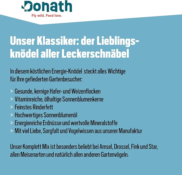 Donath gnocco energetico classico per cince - senza rete - 100g l’uno - con grasso energizzante - cibo per uccelli selvatici adatto tutto l’anno - dalla nostra manifattura nel sud della Germania - 4