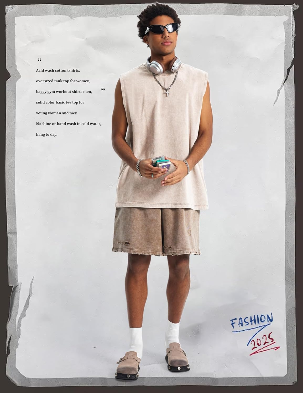 Arssm Sleeveless Shirts for Men Tank Tops Cotton Acid Wash Tees Muscle Workout Running Tank Tops - Image 4