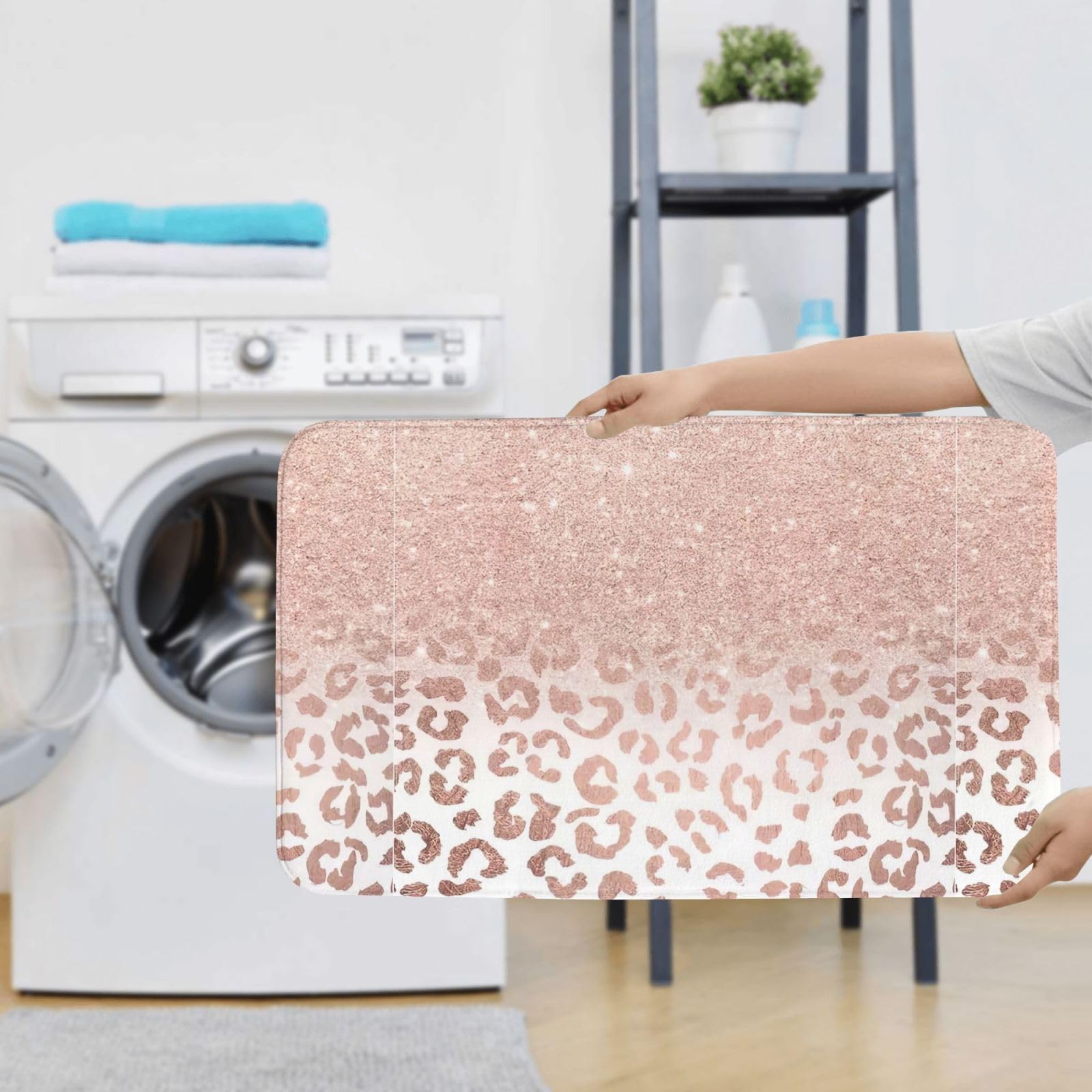 BREAUX Tapis de sol antidérapant imprimé pailleté or rose, tapis de douche antidérapant salle de bain 3 pièces