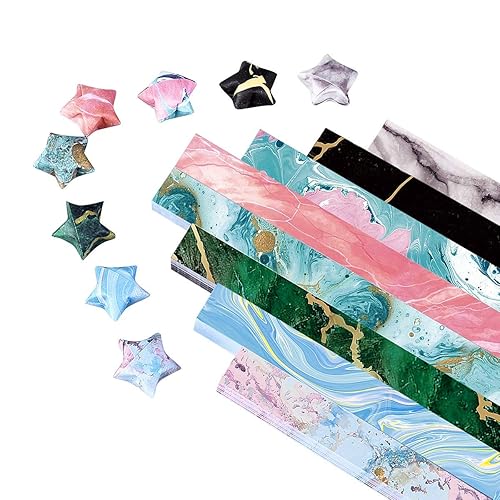 Paperkiddo 800 Sheets Origami Stars Paper 8 Different Designs of Marble Pattern for Paper Arts Crafts Kids Grown-ups School Teachers Folding Origami Star Paper Strips - Marble Strips