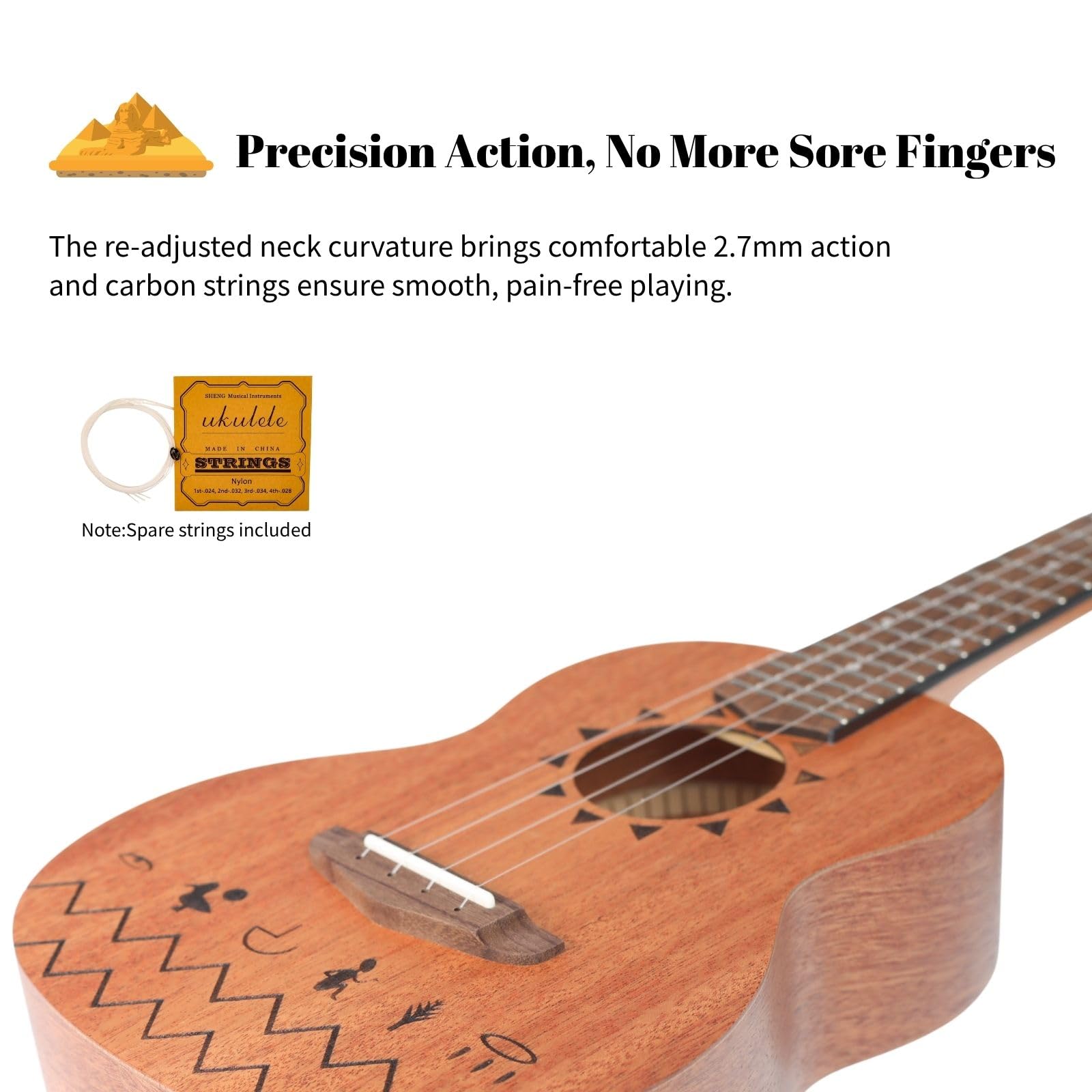 TODO Music Ukulele Die Nile Ukulele für Erwachsene & Anfänger Kit mit Carbon Saiten, Tasche, Gurt (Mahogany, Soprano)