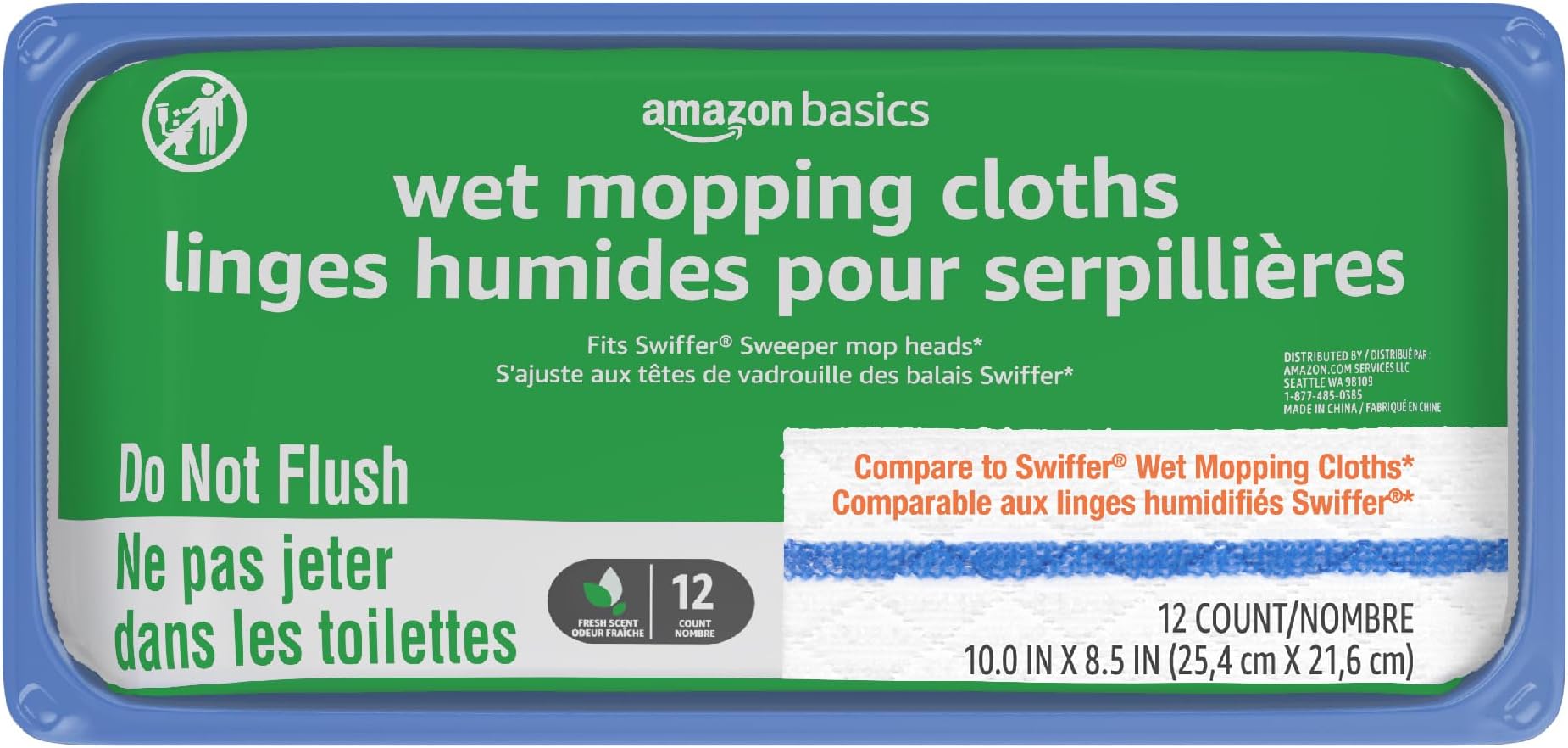 Amazon Basics Wet Mopping Cloth Refills, 12 Count (Fits Swiffer Sweeper Mop Heads)
