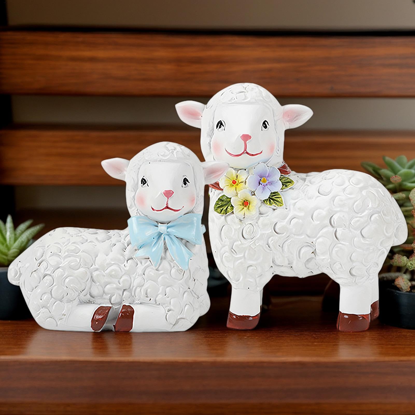 YIEUR Lot De 6 Pendentifs Moutons De Pâques En Bois Et Feutre - Décoration Extérieur & Table