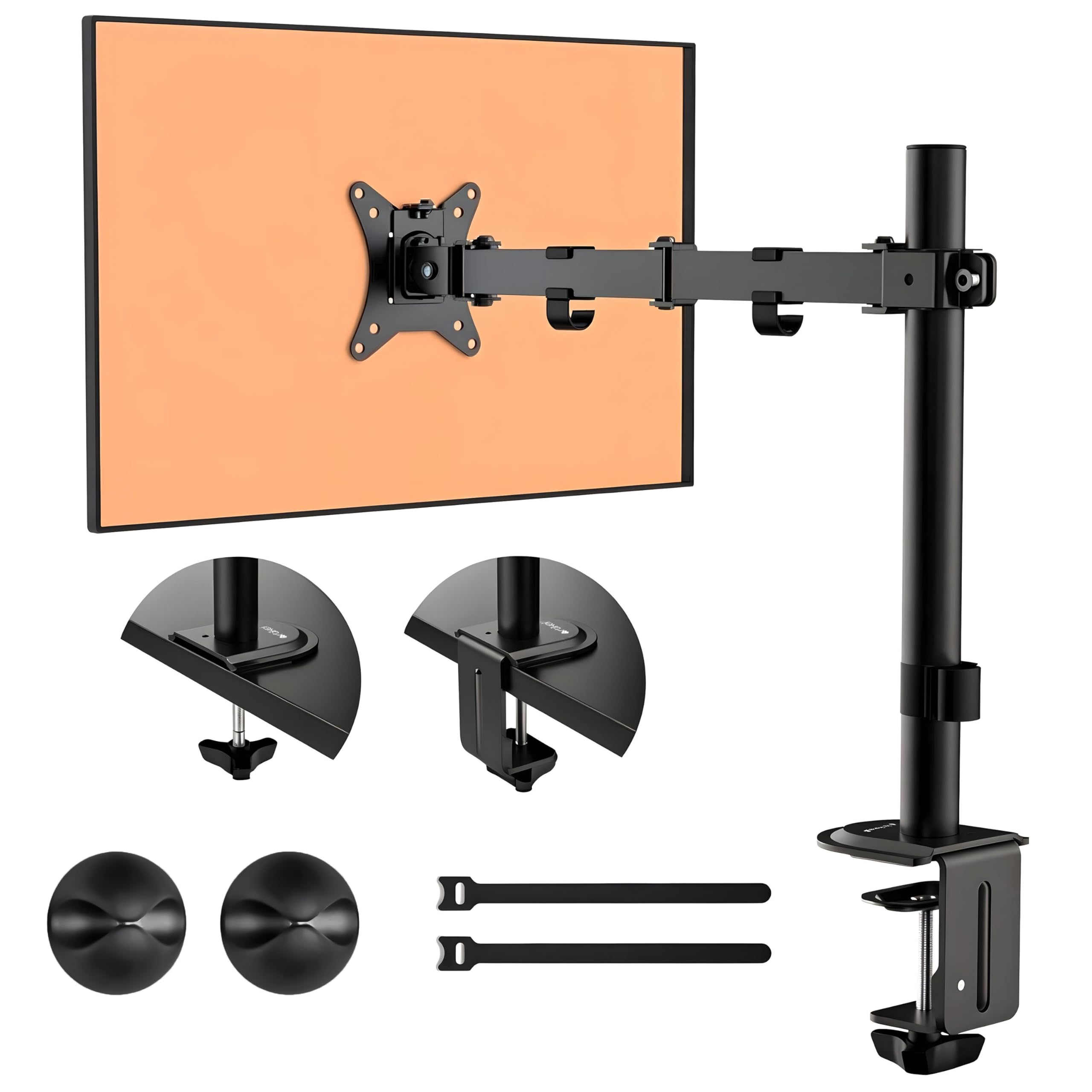 Single Monitor Desk Mount | Adjustable Heavy Duty Monitor Arm | VESA Mount with C Clamp & Grommet Mounting Base | Computer Monitor Stand for Screen up to 32 inch | Table Mounted | Black-image-44