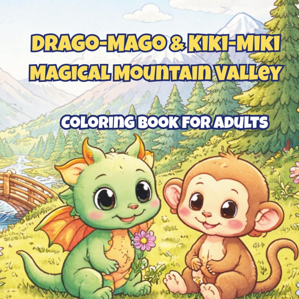 Drago-Mago & Kiki-Miki Magical Mountain Valley: Cozy Fantasy Coloring Book for Adults with Cute Dragons, Friendship, and Magical Mountain Scenes