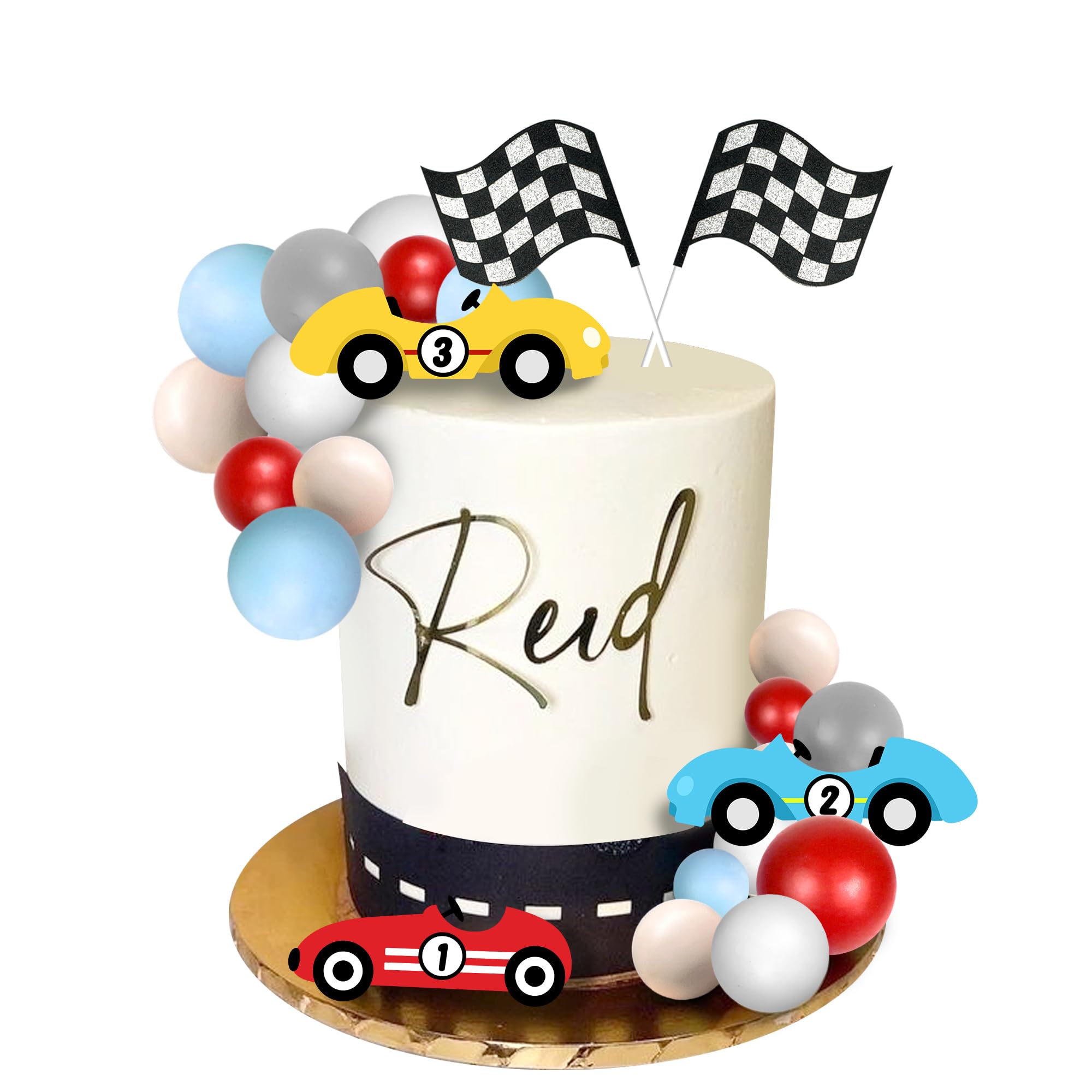 25 PCS Racing Cake Toppers Race Car Birthday Cake Decorations for Racing Car Checkered Flag Birthday Anniversary Decorations Supplies (02)