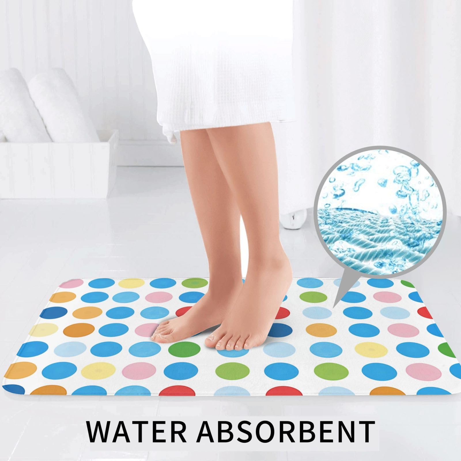 Lot de 3 tapis de bain antidérapants et absorbants en flanelle avec motif à pois bleus