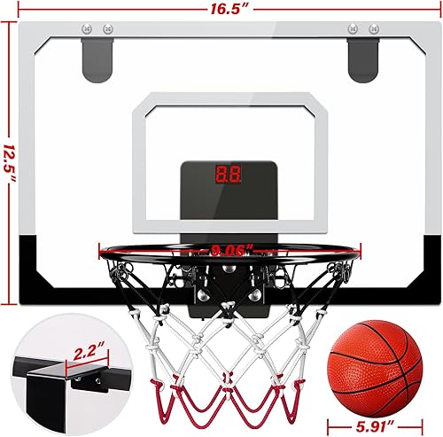 Miniatura 2 de Mini Aro de Baloncesto Sobre la Puerta - Juego de Aro de Baloncesto Montado en la Pared con Accesorios Completos - Juguetes de Baloncesto Regalos