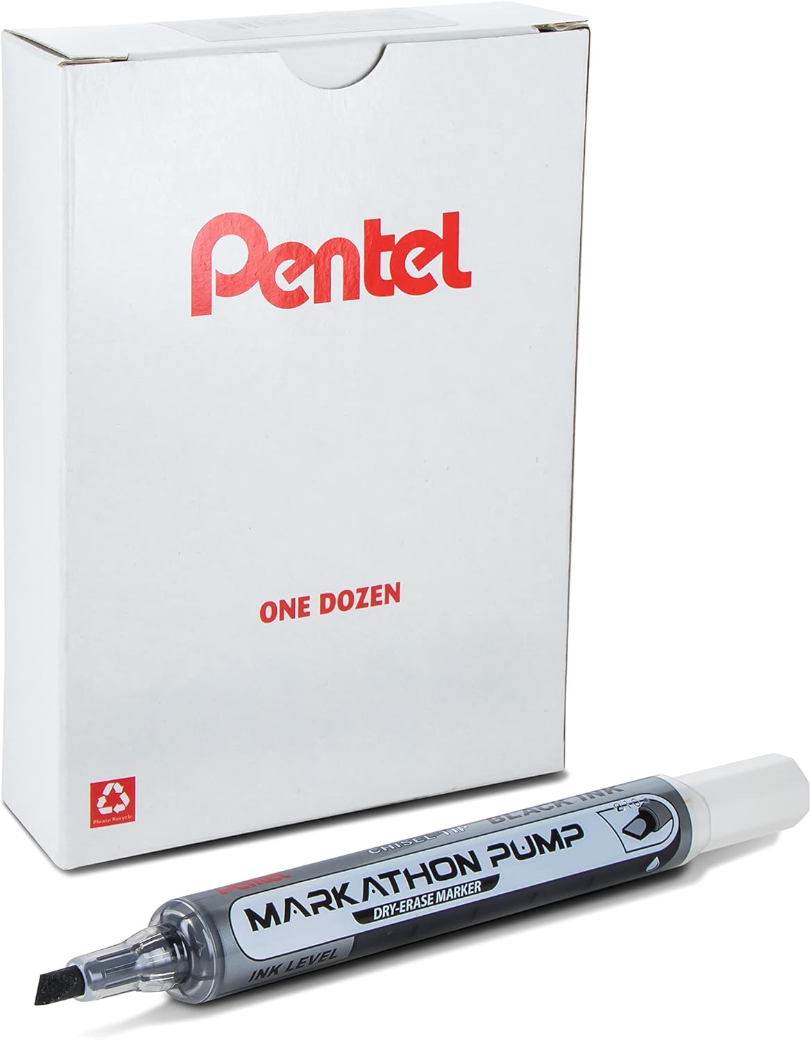 Pentel Markathon Pump Dry Erase Marker, Chisel Tip, Black Ink, 12 Pack (MWL6SX-A)