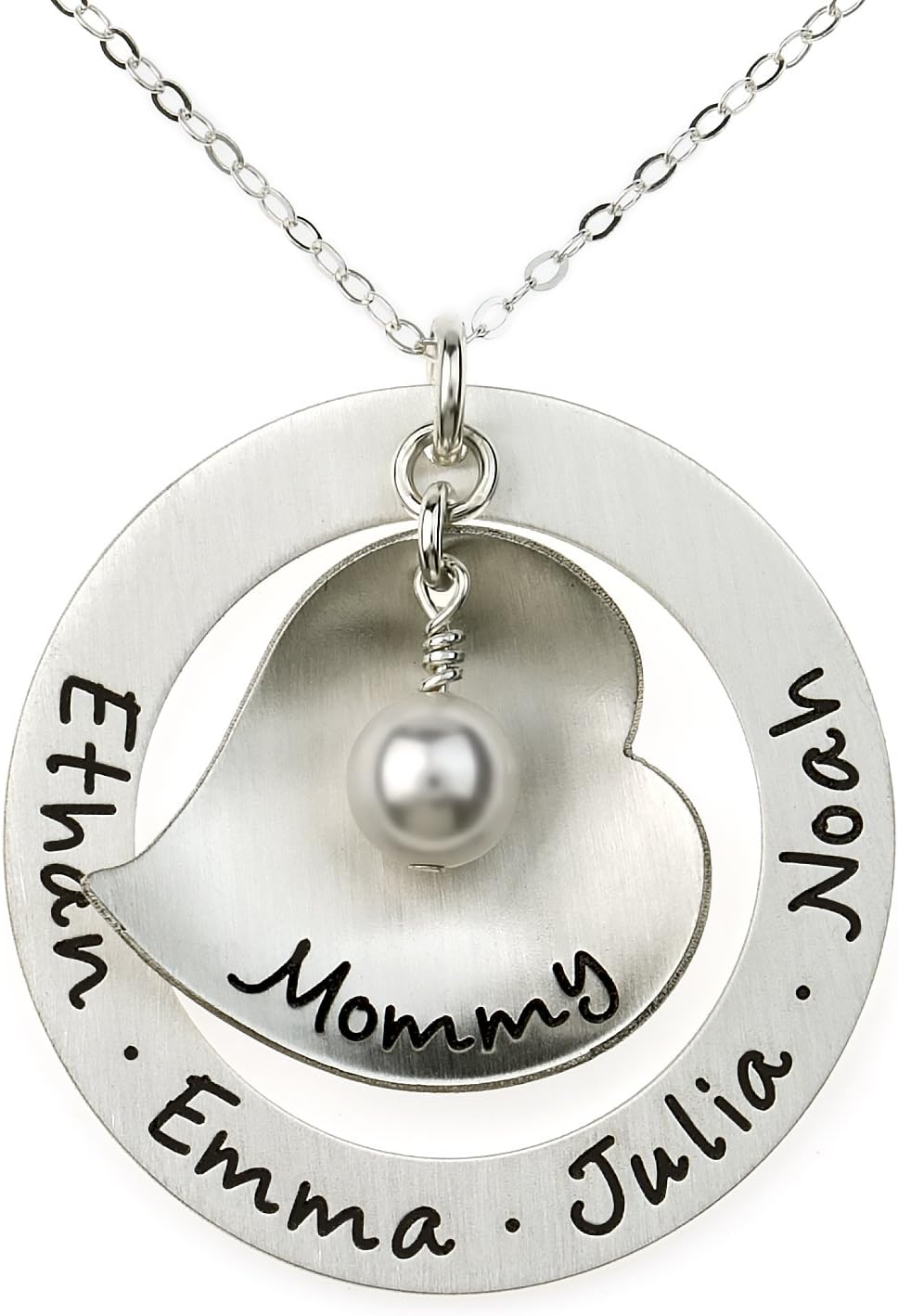Big Hearted Personalized Sterling Silver Name Necklace, Customize with Names, Dates, Initials, or Endearing Words of your choice, such as Mama, Nana, Grandma,Mommy, Gifts for Her, Grandma, Mother