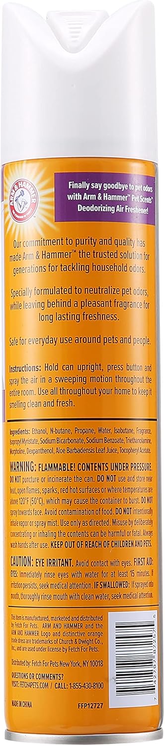 Arm & Hammer for Pets Pet Scents Pet Air Freshener in Lavender Fields | Pet Odor Spray with Baking Soda Enhanced Formula to Eliminate Pet Odors | 5.3 Oz Pet Air Freshener for Home, FF12727 : Everything Else