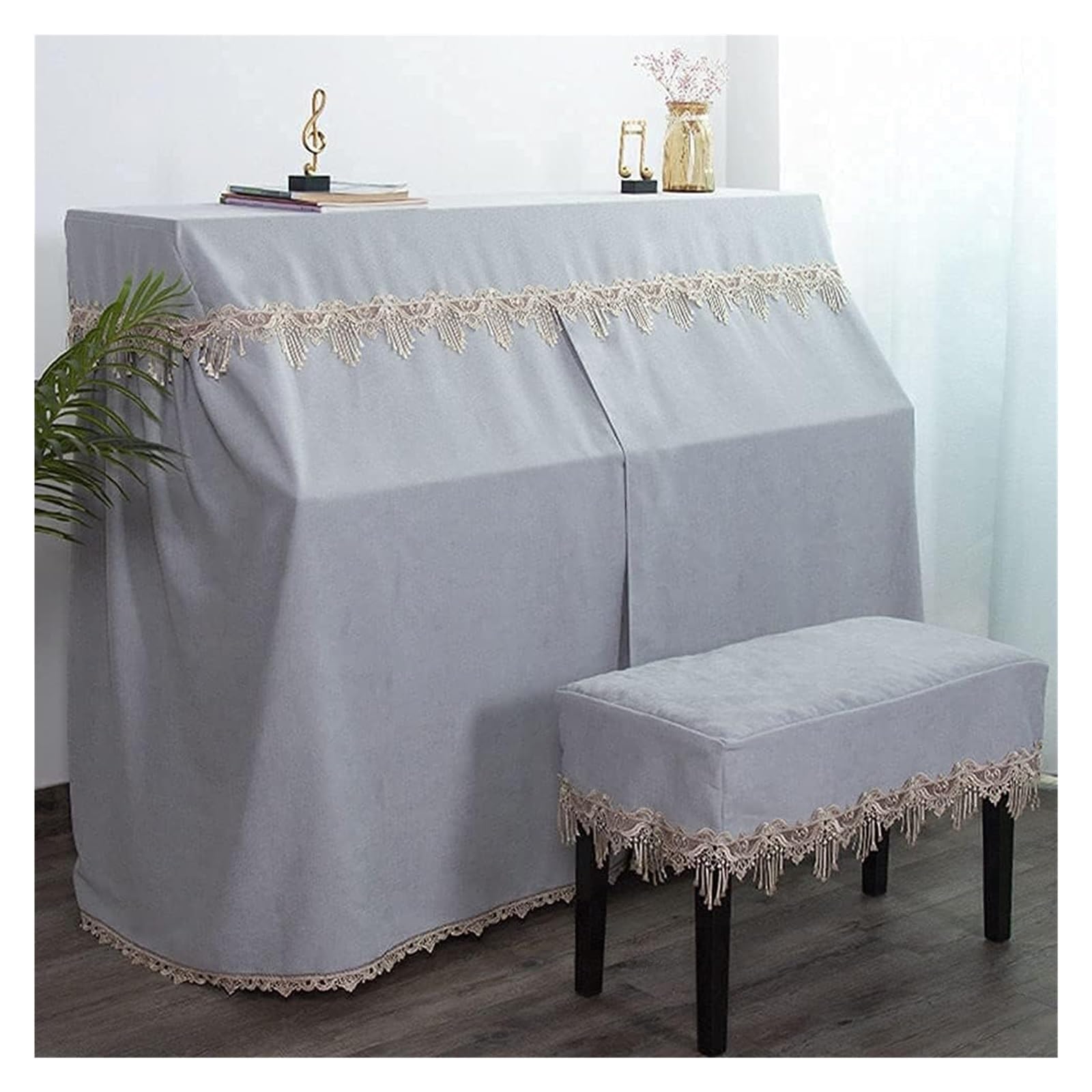 Copertura superiore per pianoforte verticale, elegante decorazione in pizzo, copertura antipolvere per pianoforte con copertura abbinata, protezione in morbido poliestere per pianoforte verticale