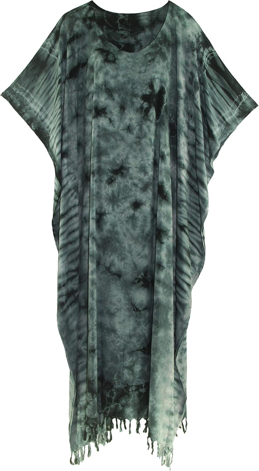 Beautybatik Women Hippie Tie Dye Caftan Kaftan Loungewear Maxi Plus Size Long Dress XL to 4X