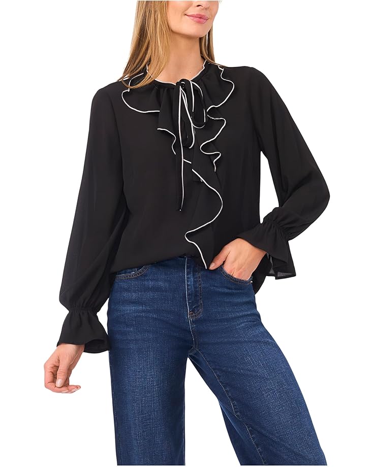 CeCe Long Sleeve Button-Down Ruffle Top - Main View