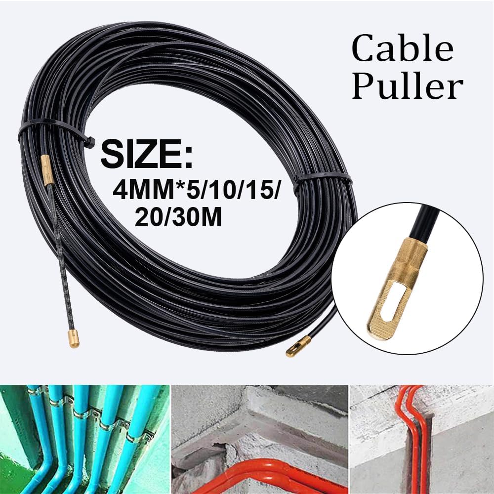 Fish Tape 4mm Cable Guide Push Puller Nylon Fiberglass Electric Cable Gland Rodder Fish Tape Wall Wire Puller Conduit 5/10/15/20/25/30M(10M)