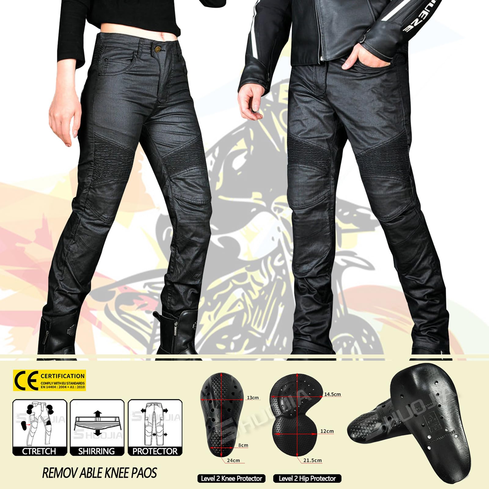 Jeans de Moto pour Femme, Pantalon en Jean avec Revêtement Imperméable et Protections, Pantalon d'Hiver à Coupe Ajustée avec 4 Coussinets de Protection
