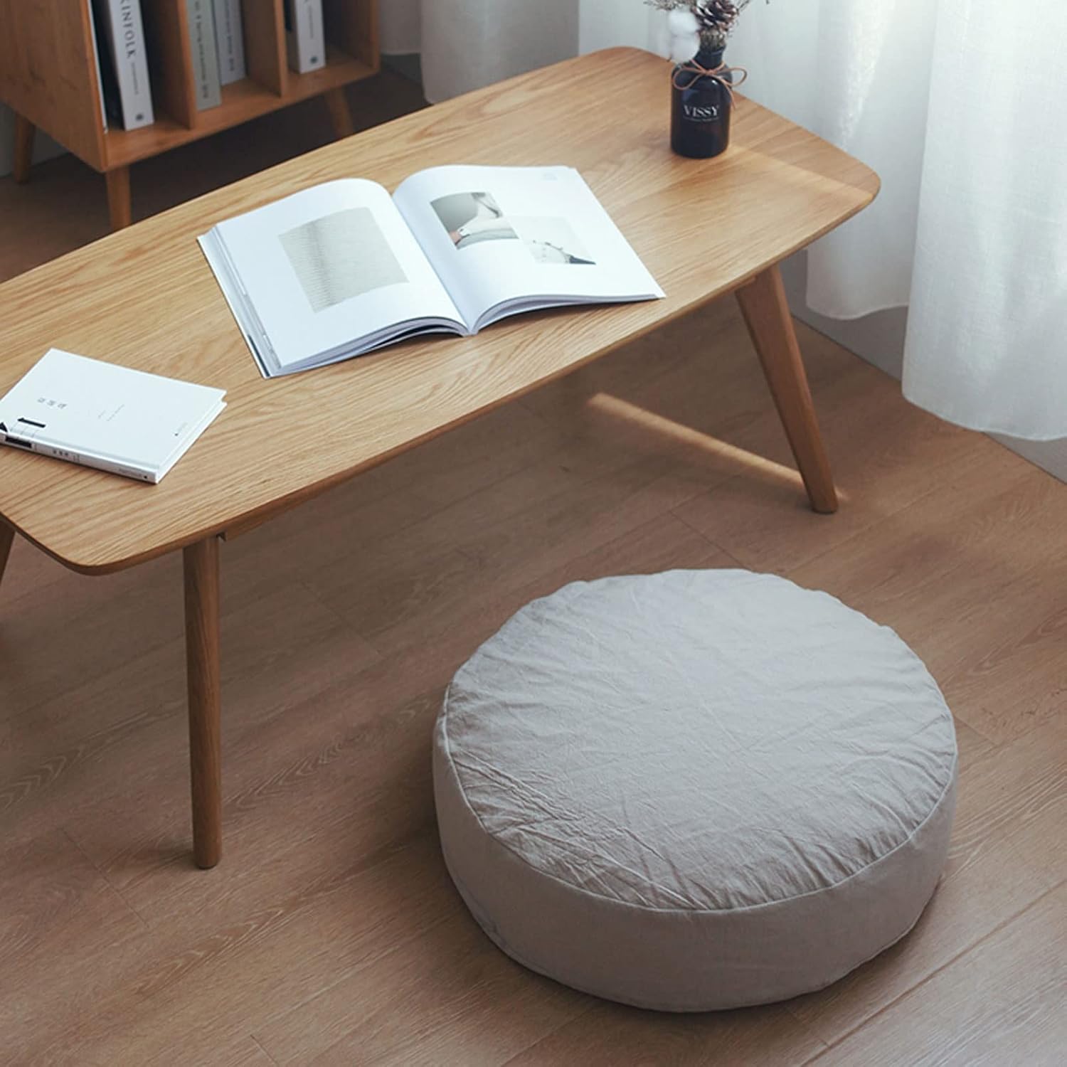 フロアシートクッション、綿とリネンのたたみベイウィンドウ布団家庭用厚くする怠惰なシートパッド、ソファ用の丸いフロア枕リビングベイウィ
