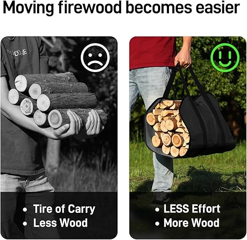 Miniatura 7 de Hongmai Bolsa transportadora de leña con asas, lona encerada, bolsa de transporte de madera para leña y accesorios de chimenea para leña, campamento
