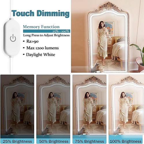 Miniatura 2 de Luces LED para espejo de tocador, 13.2 pies, 6000 K, luces de espejo adhesivas con adaptador de CA, control táctil, iluminación de maquillaje para