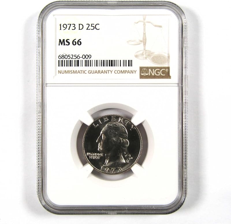 1973 D Washington Quarter MS 66 NGC revestido 25c sin circular SKU:I9490 | Moneda coleccionable: Barrio de Washington, 1973-D, revestido de cobre y níquel, MS-66, NGC