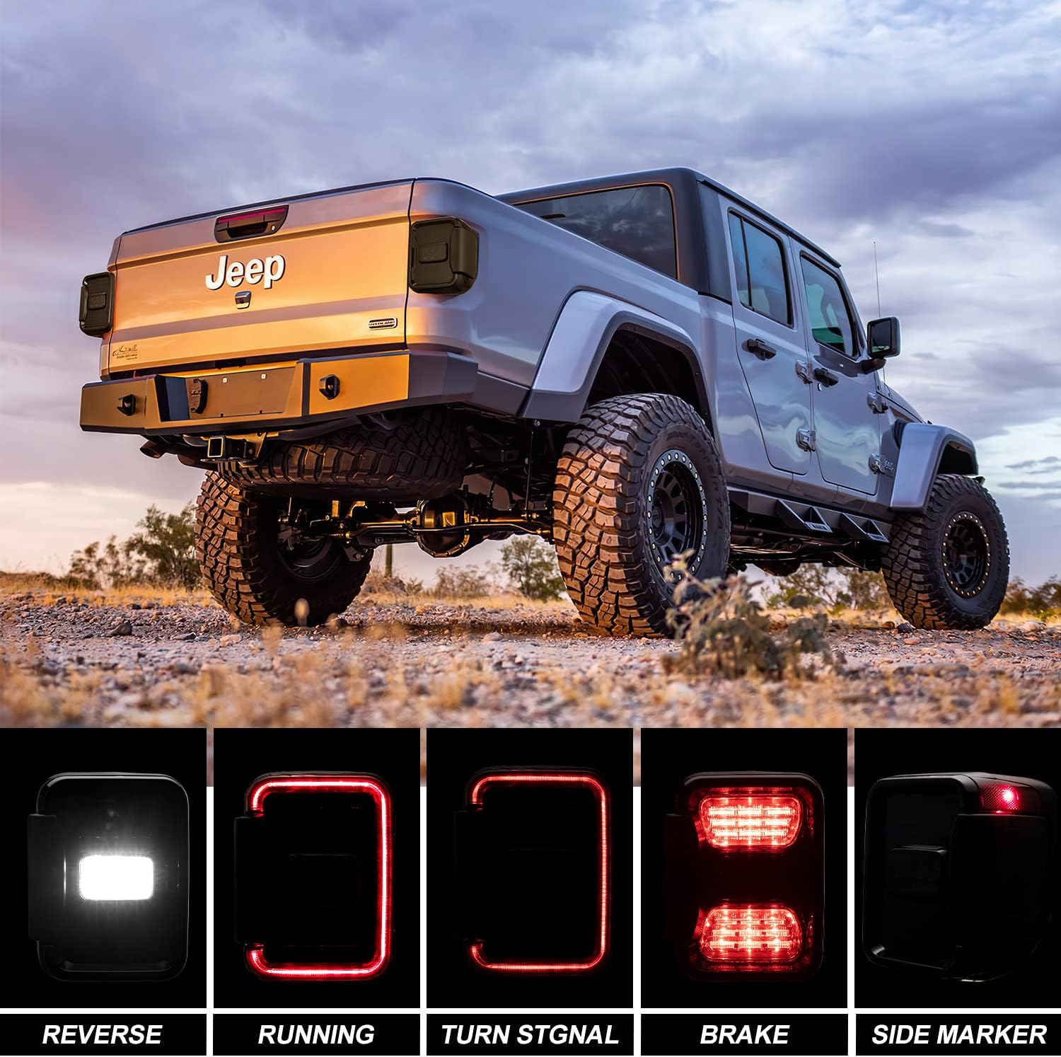 MOBI OUTDOOR LED Tail Lights Fit For Jeep Gladiator JT 2019 2020 2021 2022，Smoked Taillights Brake Light Turn Signal Light Reverse Back Up Assembly (Black Housing Smoke Lens), 1 Pair