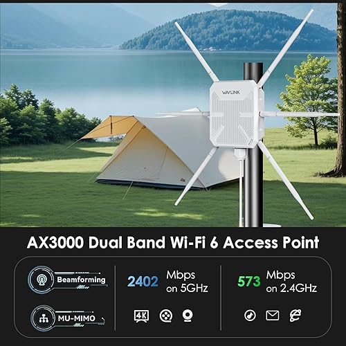 Miniatura 2 de WAVLINK AX3000 WiFi 6 Punto de acceso, extensor WiFi para exteriores de largo alcance con doble bandaPoEIP67 impermeable6 x 7dBi antenas, soporta