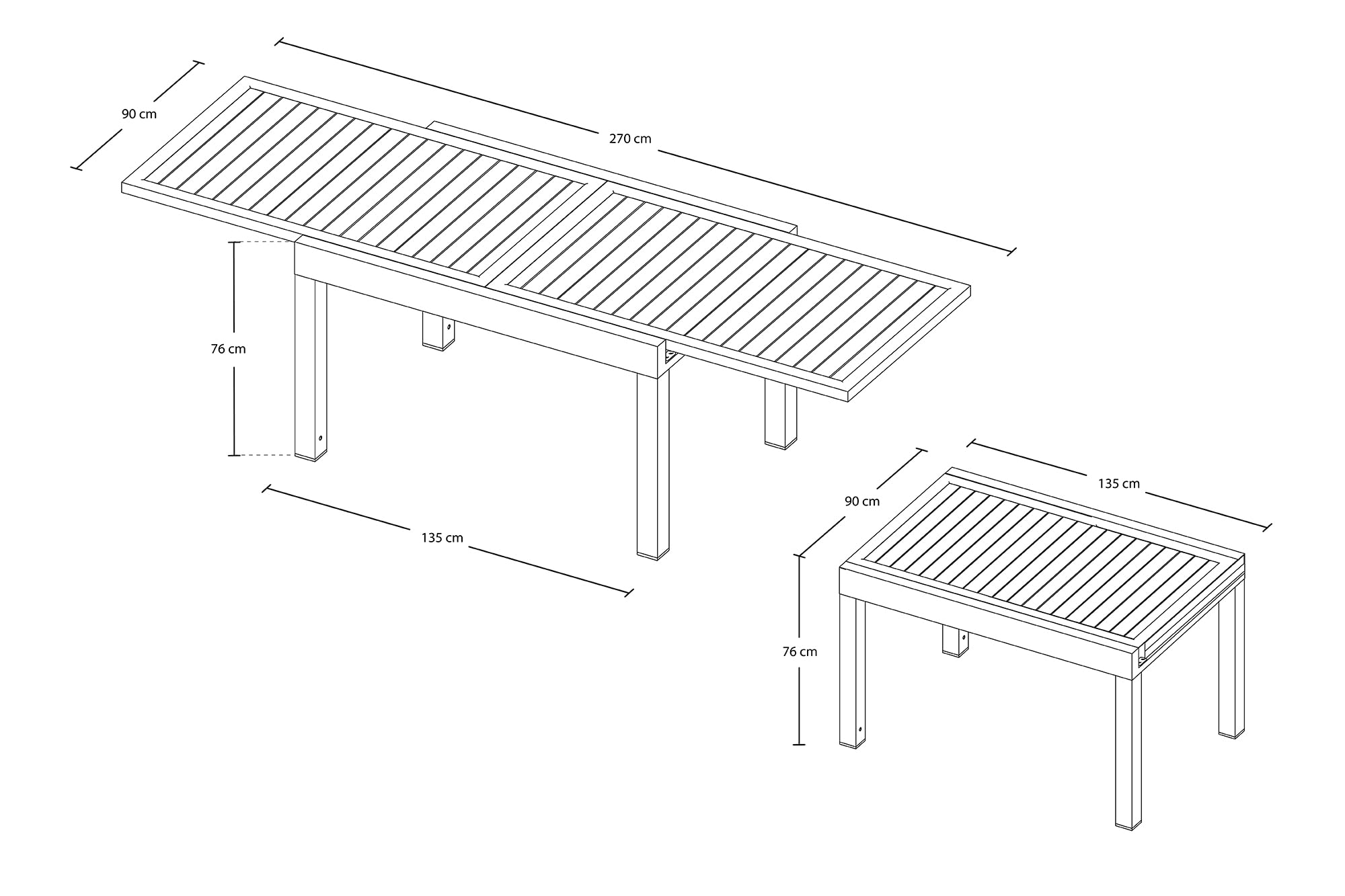 SAMIRA Tavolo da giardino allungabile 135/270 x 90 cm mod. Ares (Bianco)
