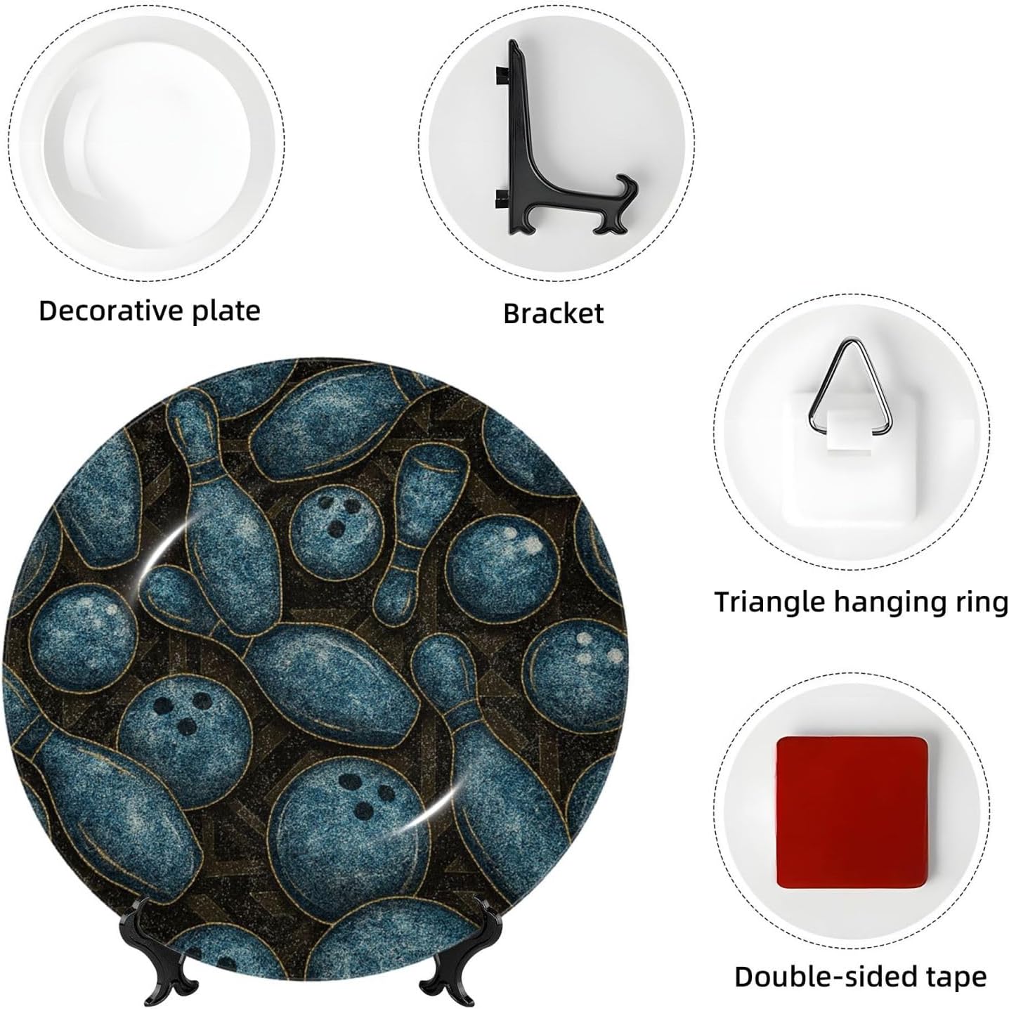 Bowling Ball 10 Inch Decorative Plate With Stand, Elegant Display Wall Plate For Home Decor