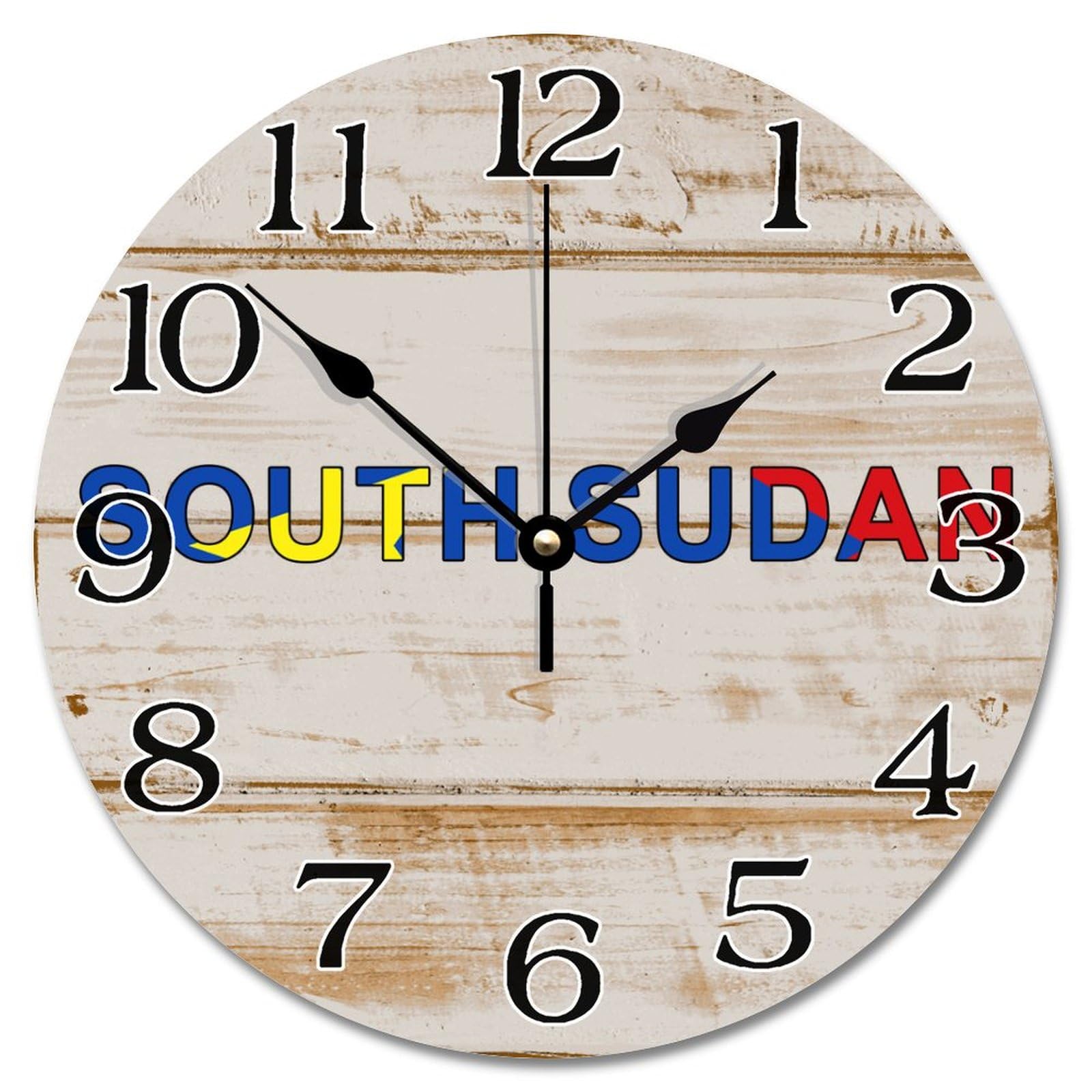 Horloge murale en bois anti tic-tac 30 cm silencieuse motif drapeau Soudan du Sud