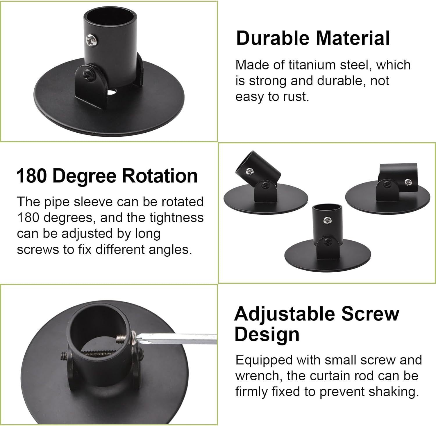 Adjustable Shower Curtain Rod Bracket for Slanted Wall, 2Pcs Titanium Steel Shower Curtain Rod Single Swivel Flange Heavy Duty Closet Rod Bracket with Screws