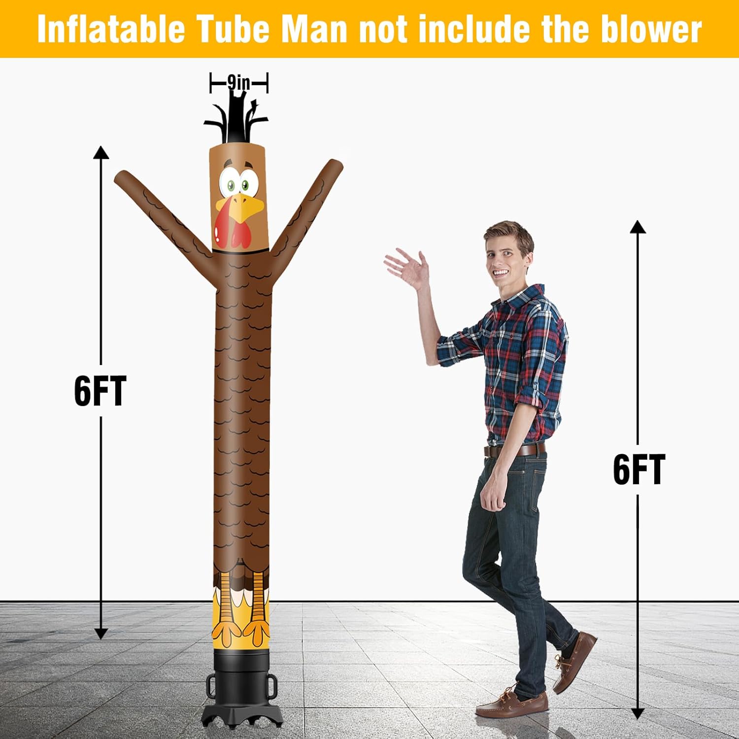 6FT Turkey Inflatable Tube Man (9''Diameter) Wacky Wavy Dancing Guy for Outdoor Decoration Advertising Business Promotion - Thanksgiving Theme (Blower Not Included)