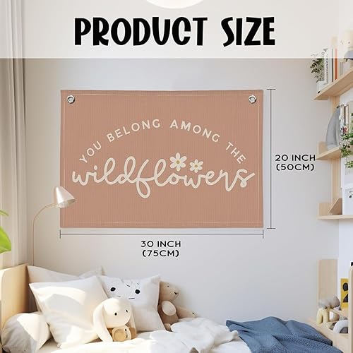 Miniatura 2 de Decoración de habitación de niñas, decoración de guardería de bebé niña con flores silvestres, pancarta de lona de lino rosa para baby shower,