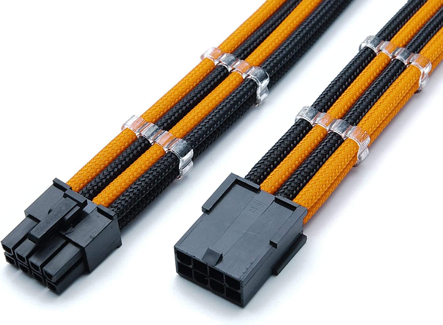 8 Pin ATX CPU Motherboard Sleeved Extension Cable 30cm + 2 Cable Combs (Orange & Black)