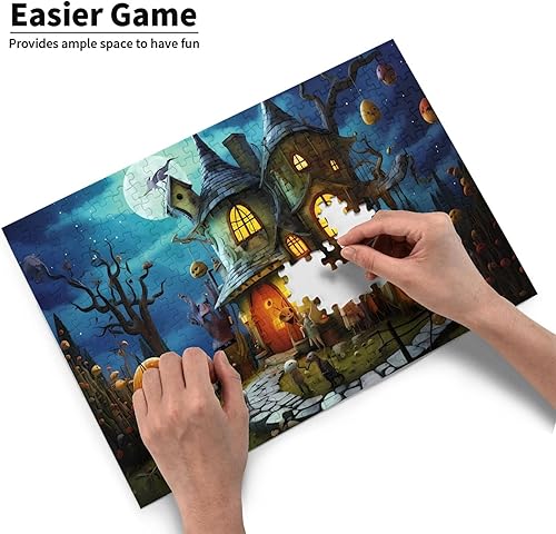 Miniatura 3 de Rompecabezas para adultos de 200 piezas, rompecabezas de feliz Halloween, linterna, formación de cabaña, imágenes artísticas de pared de madera para