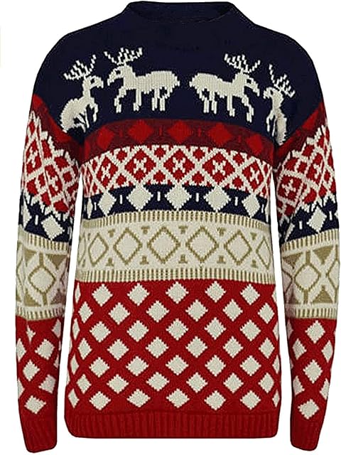 JM CLOTHING H22 Children Kids Unisex Ladies Christmas Top Retro Novelty Reindeer Snowflakes Knitted Plus Size Xmas Long Sweater Jumper gal Moda