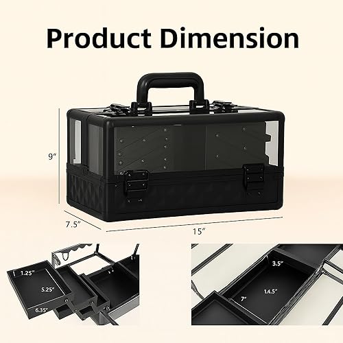 Miniatura 3 de Ver Beauty Organizador profesional de joyas y maquillaje, estuche de viaje acrílico resistente de 0.150 in con 6 bandejas extensibles y cerraduras,