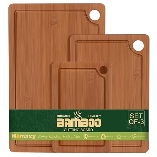 Homaxy Bamboo Cutting Board for Kitchen Set of 3, Wooden
