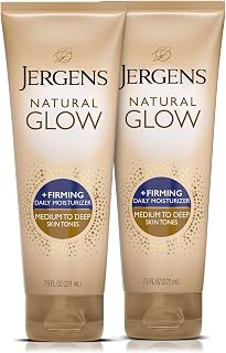 Jergens Natural Glow +Firming Self Tanner Lotion, Medium to Deep Tones - Firming Moisturizer Reduces Cellulite, Collagen Elastin, 7.5oz Pack of 2