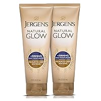Vista 14 de Jergens Glow natural + reafirmante, Tanner, Tanner sin sol para tono de piel mediano a profundo, Loción corporal de reafirmación contra celulitis