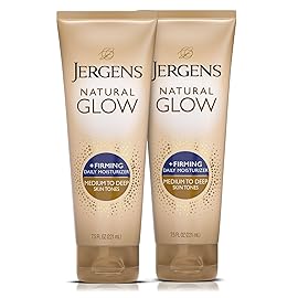Jergens Natural Glow +Firming Self Tanner Body Lotion, Medium to Deep Skin Tone, Sunless Tanning Moisturizer with Collagen and Elastin, Helps to Visibly Reduce Cellulite, 7.5 Oz, Pack of 2