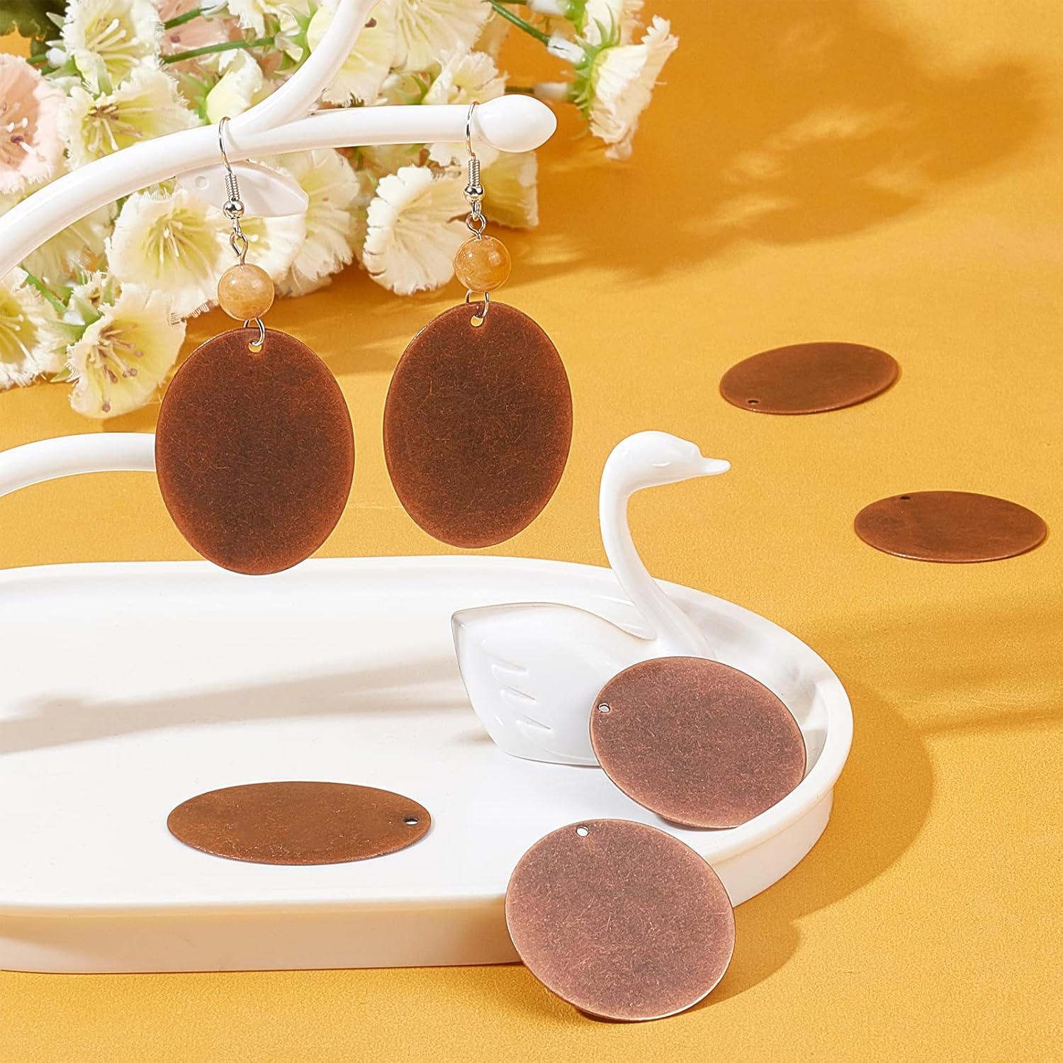 SUNNYCLUE 1 Box 20Pcs 2 Styles Blank Stamping Charms Metal Tags Oval Flat Round Brass Engraving Blanks Pendants for Jewelry Metal Stamping Tags, Red Copper - Image 5