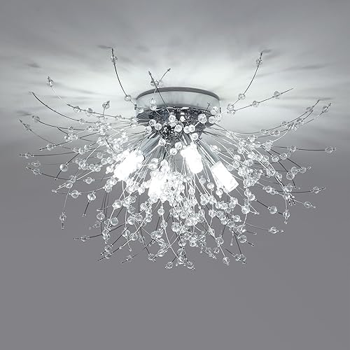 HMVPL Lámpara de techo con 4 luces de cristal cromado, lámpara Sputnik moderna, adecuada para dormitorio, cocina, pasillo, armario, comedor